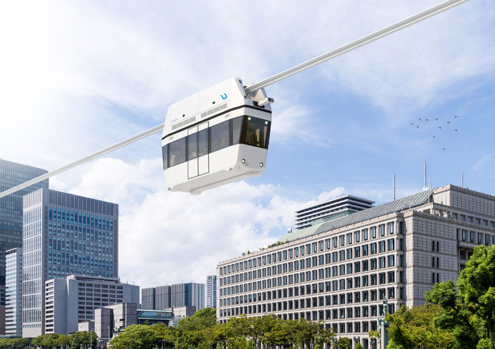 Render of the future transport concept over urban infrastructure